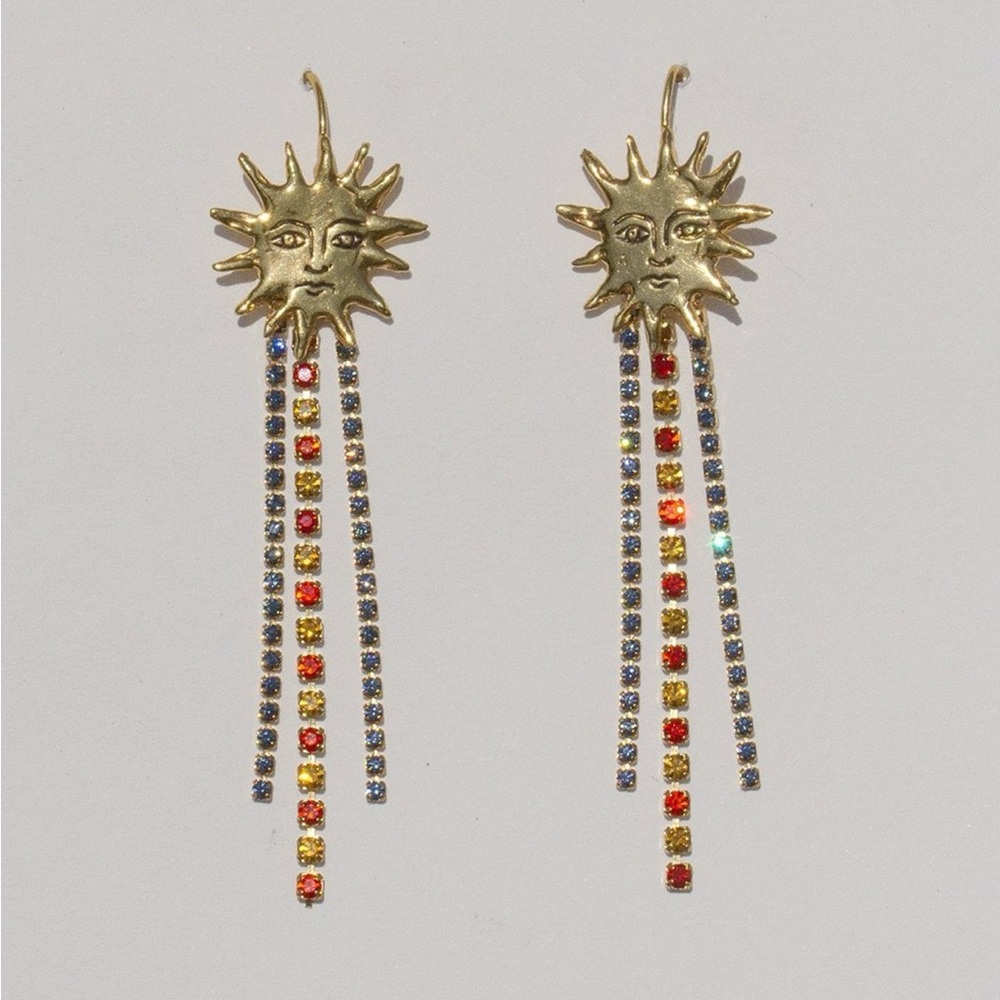 Mondo Mondo Soileil Supernova Gold Sunburst Earrings with Multicolor Gem Strands